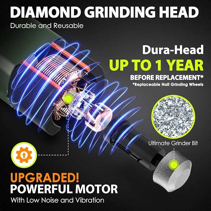 Dog Nail Grinder Upgraded - Professional 3-Speed Super Quiet and Low Vibration Electric Pet Nail Grinder with 4 LED Lights - Painless Paws Grooming & Smoothing for Small to Large Dogs (Green)-Mewly Pet