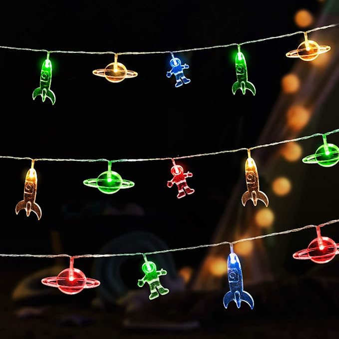 20 LED Children's Room LED String Light Astronaut Spaceship Rocket Pendants Holiday Party Lights Wall Window Nursery or Kids room Decor Wedding Around the Garden Party Patio Christmas (multicolour)