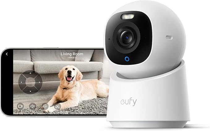 eufy Indoor Cam E30, Latest Generation, 4K UHD Security Camera, Pet/Dog/Baby Camera with Phone app, Color Night Vision, Human/Pet Auto Tracking, 360 Pan-Tilt, Works with Homekit-Mewly Pet