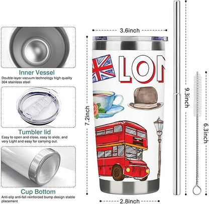 City Travel Mug for City Lover,20oz Double Wall Tumbler Vacuum Insulated Stainless Steel Coffee Cups (London)
