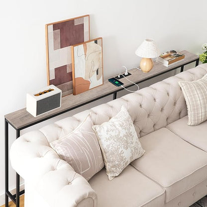 78.7" Console Table with Power Outlet, Narrow Sofa Table, Industrial Entryway Table with USB Ports, Behind Couch for Entryway, Hallway, Foyer, Living Room, Greige CTHG20E01