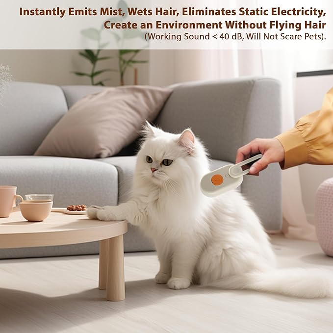 4 in 1 Cat Steam Brush, Rechargeable Steam Brush for Cats and Dogs, Anti-Static Cat Spray Brushes, Massage, Cleaning, Shedding & Combing All In One! Beige-Mewly Pet