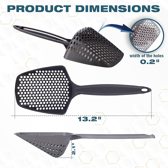 Set of 2 Cat Litter Scoop with Small Holes for Fine Litter, Hanging Handle Deep Reptile Terrarium Sand Sifter, Poop Scooper Rabbit Pooper Lifter Kitten Sifting Shovel (Black, Set of 2)-Mewly Pet