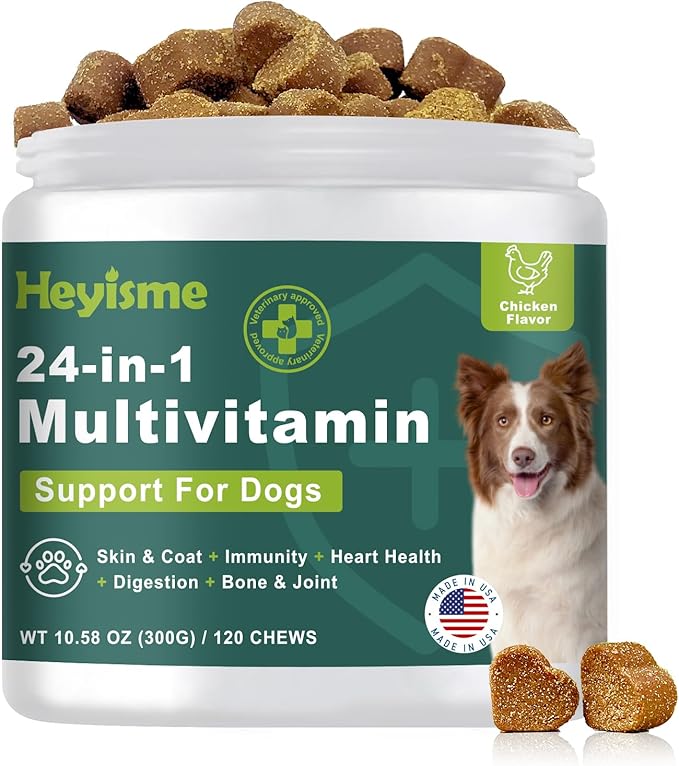 Dog Multivitamin, Glucosamine Chondroitin for Dogs, Dog Vitamins and Supplements, Probiotics, Krill Oil for Hip & Joints, Skin, Coat, Immune Health, Heart, Digestion (120 Chews, Chicken)-Mewly Pet