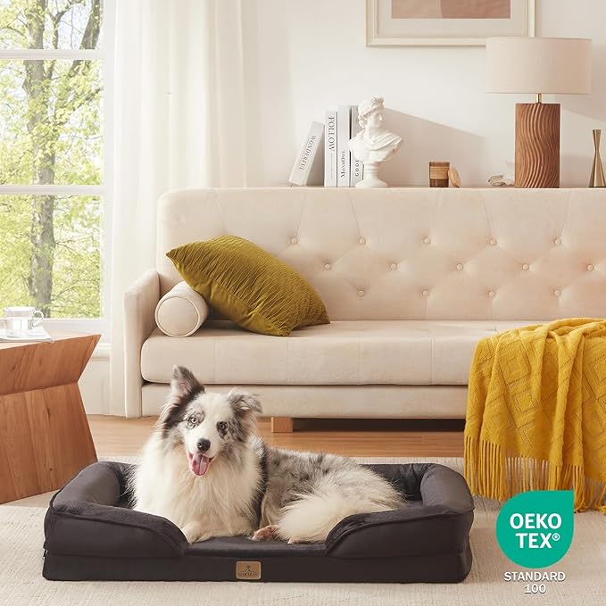 Bedfolks Orthopedic Dog Bed, Big Waterproof Dog Sofa Bed for Large Dogs, Egg Foam Pet Couch Bed with Removable Washable Cover and Nonslip Bottom, Black-Mewly Pet