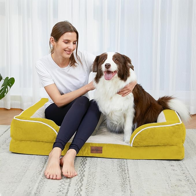 Comfort Expression Small Dog Beds Waterproof Orthopedic Foam Dog Sofa Beds for Medium Dogs Comfy Pet Bed with Washable Removable Cover & Non-Slip Bottom(Small,Spicy Mustard)-Mewly Pet