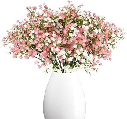 N&T NIETING Babys Breath Artificial Flowers Bulk, 15Pcs Fake Gypsophila Bouquet Flowers Real Touch Faux Babies Breath Arrangement for Wedding Floral Party Home Centerpieces Vase Decoration, Pink White