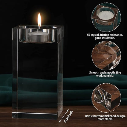 12 Pcs Crystal Tea Light Candle Holders Glass Votive Candle Stands Square Candlestick Holders for Wedding Dining Living Room Centerpiece Decorations, 1.57", 3.15", 3.94"