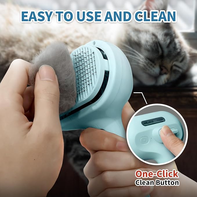 Spray Cat Brush for Shedding, Static & Tangled Hair - Self Cleaning, Long & Short Hair Pets Grooming Brush (Blue)-Mewly Pet