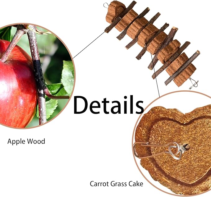 Bunny Carrot Cake Chew Toys,Rabbit Teeth Grinding Hanging Chinchillas Molar Toy Improve Dental Health Natural Apple Sticks for Guinea Pigs Rats Hamsters Gerbils(4 Packs)-Mewly Pet