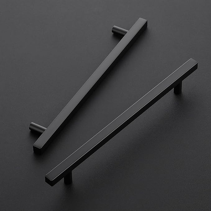 Ravinte Black Cabinet Handles 15 Pack 8 inch Matte Black Square Cabinet Pulls Black Kitchen Hardware 11 inch Overall Length Black Kitchen Drawer Pulls