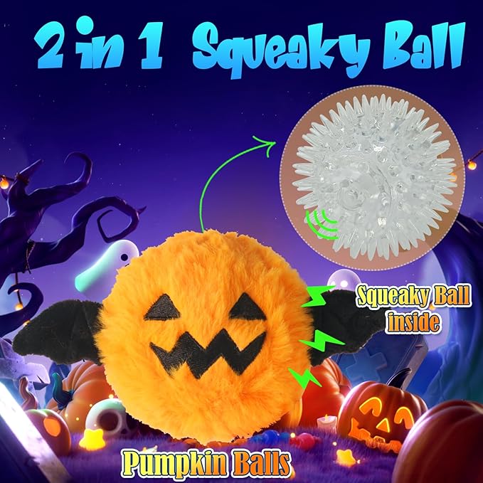 DKING 3Pack Squeaky Dog Balls,2 in1 Funny Puppy Ball Toys,Birthday Dog Toy for Small Medium Dogs (Halloween Ball)-Mewly Pet