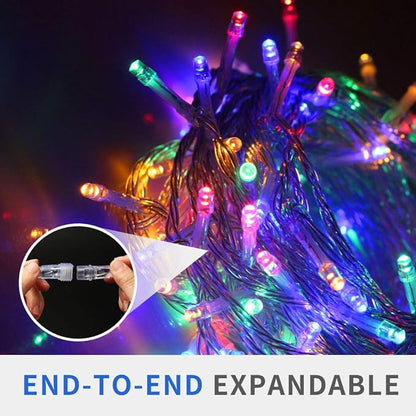 Christmas String Lights, 33FT 100 LEDs Chritsmas Tree Lights Indoor String Lights 8 Modes with End-to-End Plug Fairy Lights Decoration for Indoor Outdoor, Multicolor (Clear Wire)