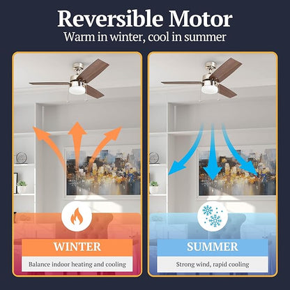 Prominence Home Reston, 42 Inch Modern Farmhouse LED Ceiling Fan with Light, Pull Chain, Dual Mounting Options, Dual Finish Blades, Reversible Motor - 51014-01 (Brushed Nickel)