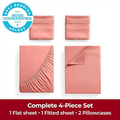 Mellanni Extra Deep King Sheets - 4 PC Iconic Collection Bedding - Hotel Luxury, Ultra Soft, Cooling Bed Sheets - Wrinkle, Fade, Stain Resistant (King, Coral)
