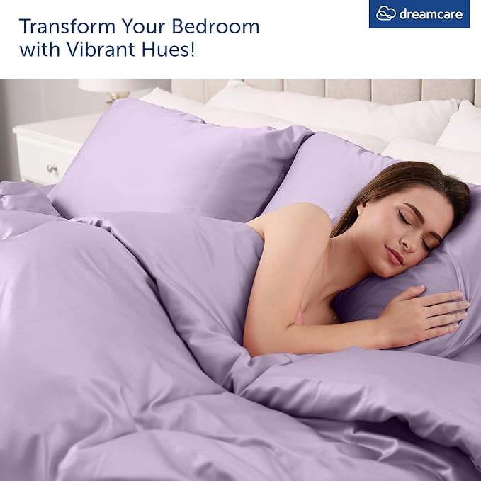 DREAMCARE Queen Sheet Set – 4 pcs Cooling Sheets – up to 21” Extra Deep Pocket Queen Sheets – Hotel Luxury Sheets & Pillowcases – Superior Softness 100% Microfiber with Side Pocket - Lavender