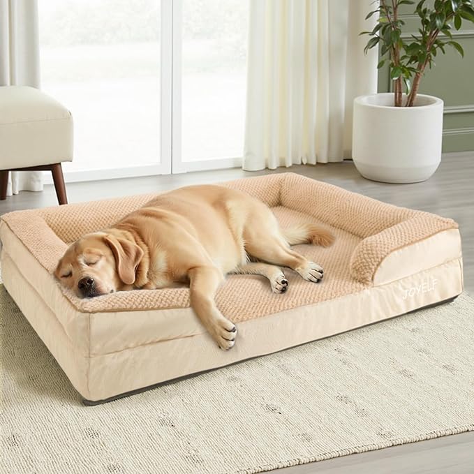 JOYELF Orthopedic Dog Bed for Extra Large Dogs, Foam Sofa Couch Bed, Waterproof with Removable Washable Cover and Nonskid Bottom, Durable - Khaki-Mewly Pet