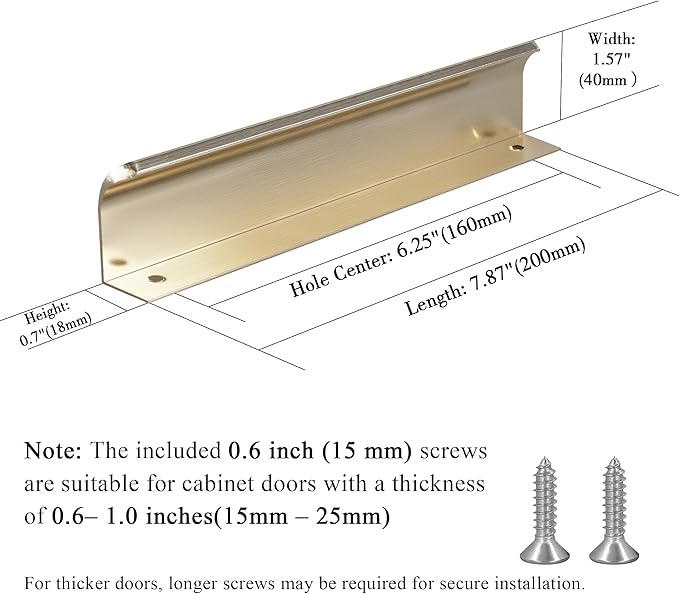 JOOJA 10 Pack Modern Style Finger Edge Pull Furniture DrawerHandles Hidden Cabinet Kitchen Drawer Handles Knobs (200mm, Gold)