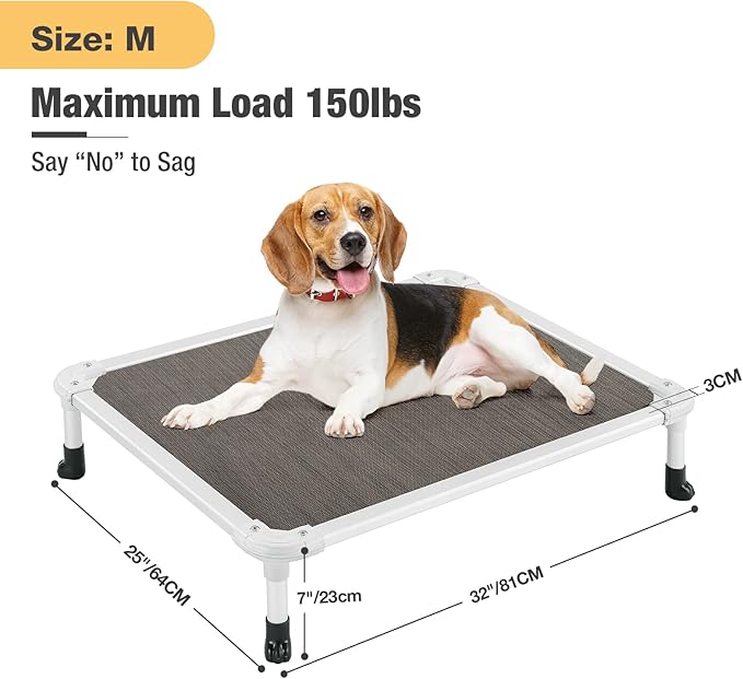 Veehoo Chew Proof Elevated Dog Bed - Cooling Raised Pet Cot - Silver Aluminum Frame and Durable Textilene Mesh Fabric, Unique Designed No-Slip Feet for Indoor or Outdoor Use, Brown, Medium, CWC2003-Mewly Pet