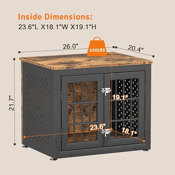 26" Heavy Duty Dog Crate Furniture for Small Dogs, Metal Kennel for High Anxiety Dogs, Chew Proof Pet Cage Indoor, Decorative Dog Kennel End Table-Mewly Pet