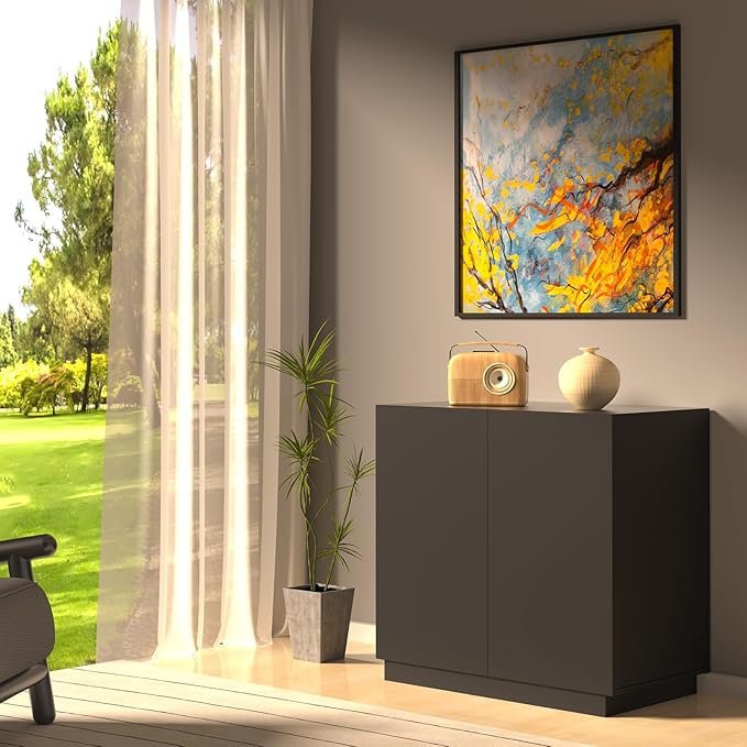 Large/Tall Litter Box Enclosure, Modern Wooden Litter Box Furniture for XL Litterbox with Hidden Storage as Sideboard Cabinet (Black)-Mewly Pet