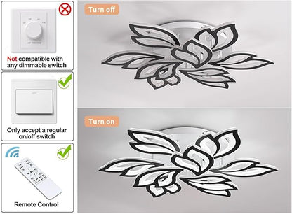 Garwarm LED Ceiling Light, Dimmable Modern Flower Shape Flush Mount Ceiling Lamp, 75W Acrylic Petals Ceiling Chandelier Lighting with Remote Control for Living Room Bedroom Dining Room (Black)