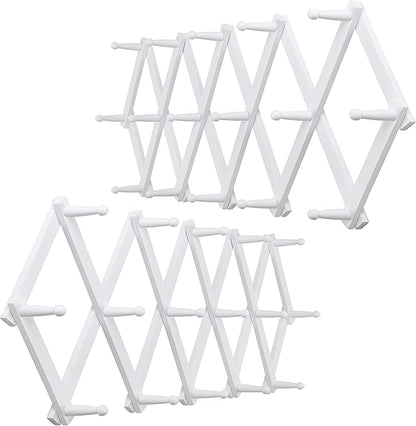 WEBI Accordion Wall Hanger,Expandable Wooden Coat Rack,Accordion Hat Rack for Wall for Hats,Caps,16 Peg Hooks,White,2 Packs