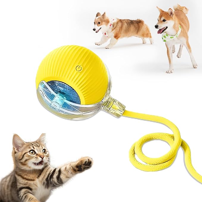 Cat Ball Toy,New Interactive Rolling Cats Dog Toy Balls 360° Smart Automatic Rolling Pet Ball, Fast Moving Toy for Dog,Interactive Toys for Cats (Yellow)-Mewly Pet