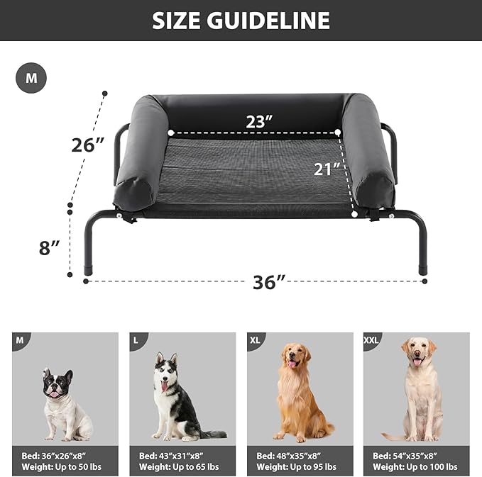 RRPETHOME Large Elevated Cooling Dog Bed, Raised Dog Cot Beds for Large Dogs, Elevated Outdoor Pet Bed, Chew Proof Portable Cooling Pet Cot with Skid-Resistant Feet and Breathable Mesh-Mewly Pet