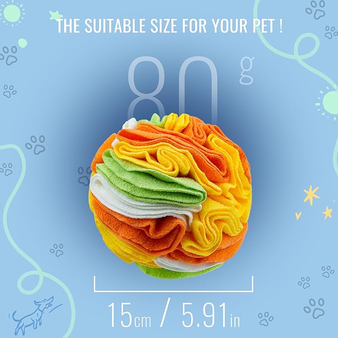 Pet Snuffle Ball, Puzzle Sniffing Interactive Dog Ball for Blind Dogs Training Stress Relief Dog Enrichment Toys Treat Machine Washable (15cm, Tropical Fruit)-Mewly Pet