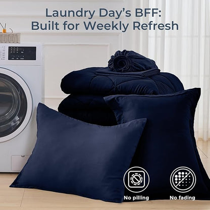 HEVUMYI Navy Blue Twin-XL Comforter Set - 5-Piece All Season Bed in a Bag Twin-XL, Ultra Soft Bedding Set with Comforter, Flat Sheet, Fitted Sheet, Pillowcases, Pillow Shams, Navy Blue