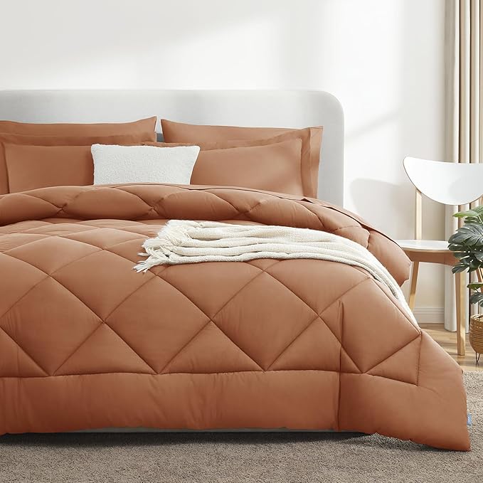 CozyLux Queen Comforter Set Pumpkin - Bed in a Bag Queen Size 7 Pieces, Luxury Soft Bed Set for All Seasons, Bedding Set with Down Alternative Comforter, Sheets, Pillowcases & Shams