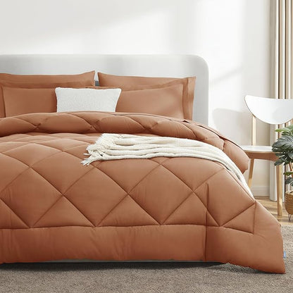CozyLux Queen Comforter Set Pumpkin - Bed in a Bag Queen Size 7 Pieces, Luxury Soft Bed Set for All Seasons, Bedding Set with Down Alternative Comforter, Sheets, Pillowcases & Shams
