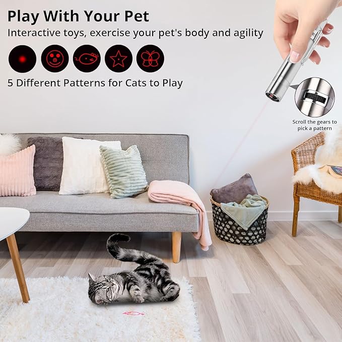 Cat Toy Pointer for Indoor Cats, USB Rechargeable Kitten Toys with 7 Adjustable Patterns, Interactive Chase Toys for Indoor Cats & Dogs, Training & Exercise Fun-Mewly Pet