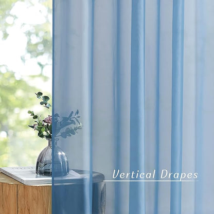 NICETOWN Stone Blue Sheer Curtains 96 Inches Long, Grommet Airy & Lightweight Window Treatment Translucent Elegant Drapes for Living Room/Bedroom, W54 x L96, 2 Panels
