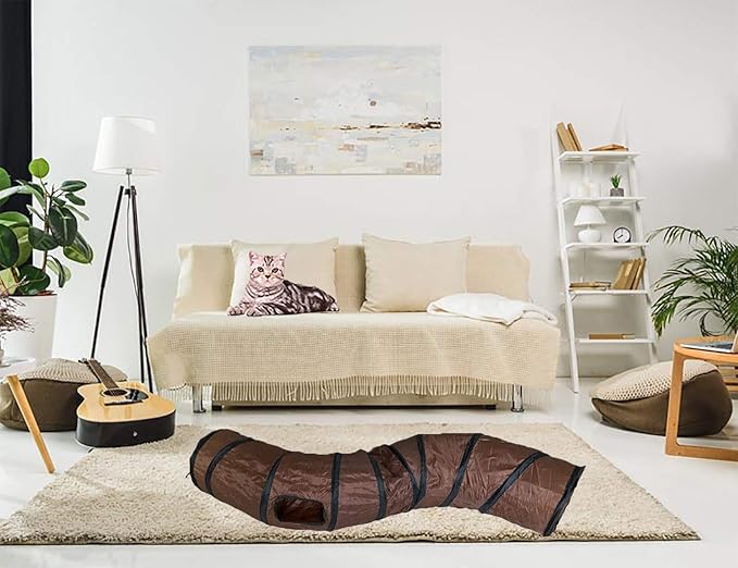 iCAGY Cat Tunnel for Indoor Cats Interactive, Rabbit Tunnel Toys, Pet Toys Play Tunnels for Cats Kittens Rabbits Puppies Crinkle Pop Up Brown 47" Shape S-Mewly Pet