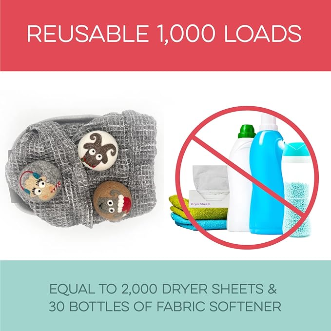 Fluff Ewes Wool Dryer Balls 3 Pack Premium New Zealand Wool Laundry Balls for Dryer, No Static Dryer Balls Laundry Reusable, XL Christmas Dryer Balls, Holiday Dryer Balls - Sheep in Heavenly Peace-Mewly Pet