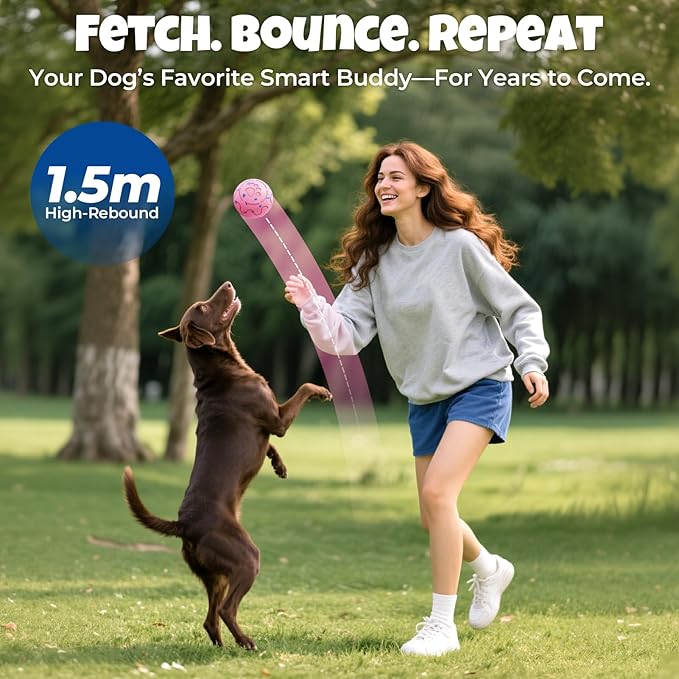 Dog Balls: Interactive Dog Ball Auto Rolling - Interactive Dog Toys for Aggressive Chewers - Bouncy & Throwable, Type-C Rechargeable, Washable, for Small & Medium & Large Dogs – Pink-Mewly Pet