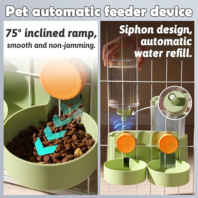 kathson Hanging Automatic Pet Food Water Dispenser,Cat Food and Water Dispenser Set Rabbit Water Dispenser Small Animal Feeding&Watering Supplies for Small Cats Dogs,Rabbits,Ferrets(Green)-Mewly Pet