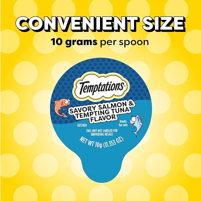 Temptations Lickable Spoons Adult Wet Cat Treat, Savory Salmon and Tempting Tuna Flavor, 8 Spoons, Pack of 12 (96 Total)-Mewly Pet