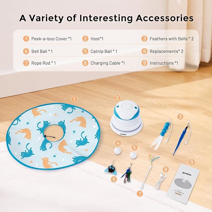 Interactive Cat Toy for Indoor Cats - 5 in 1 Cat Laser Toy Automtaic, Rechargble Motion Activated Hide and Seek Toy with Moving Feather, Tarck Balls and Chirping for Bored Kitten Exercise-Mewly Pet