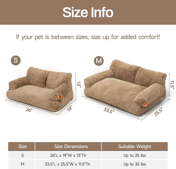 MEWOOFUN Cat Bed for Indoor Cats, Washable Dog Beds for Small Medium Dogs & Cats, Fluffy Cat Couch with Non-Slip Bottom, 26×19×13 Inch (Camel, 33.5" L x 25.6" W x 11.5" Th)-Mewly Pet