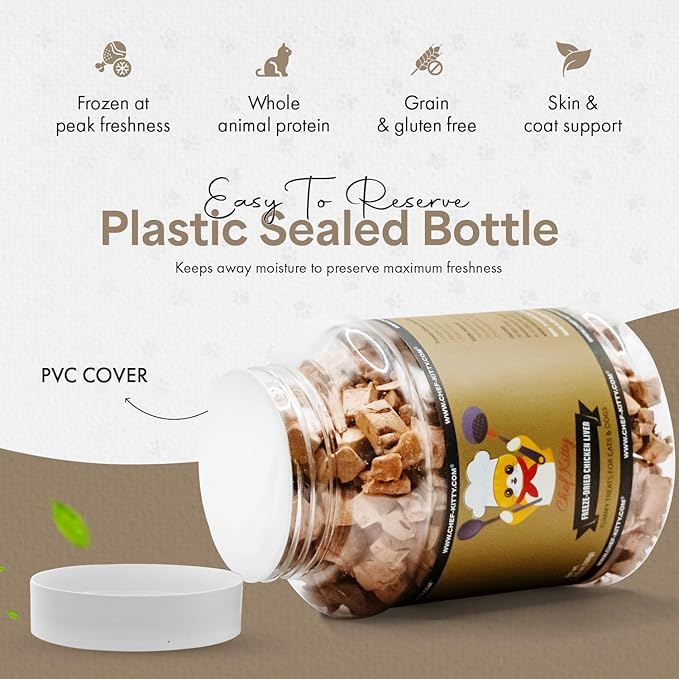 Freeze-Dried Chicken Liver Treats for Cats & Dogs – 100% Human Grade, Single Ingredient, High-Protein, Healthy Snack – No Additives or Preservatives – 3.1oz - Inspected & Tested in USA-Mewly Pet