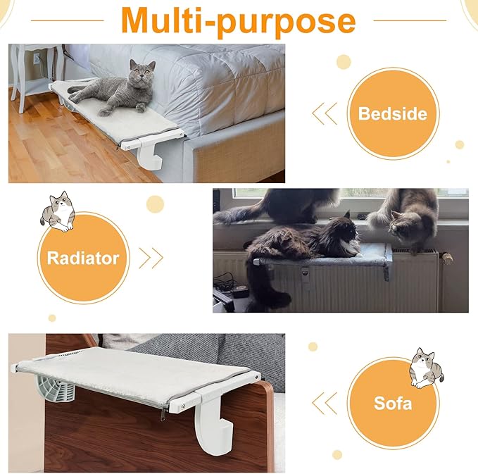 Sunhoo Cat Window Perch Hammock Kitty Bed for Windowsill Bedside Large Cats Shelf Seat inside with Adjustable Ledge Sturdy Removable Cover Easy Assembly No Suction No Drill Hold 40lbs 26.54*13.58in(L)-Mewly Pet