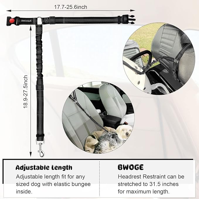 BWOGUE Pet Dog Cat Seat Belts, Car Headrest Restraint Adjustable Safety Leads Vehicle Seatbelt Harness (1 Pack)-Mewly Pet