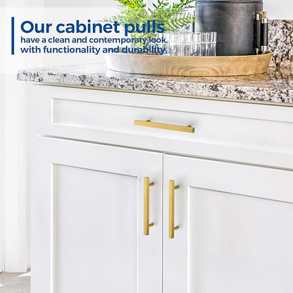 JOY DECOR 30 Pack 5 Inch Brushed Brass Square Cabinet Handles Stainless Steel Cabinet Hardware Pulls for Kitchen and Drawers with 7-3/8 Inch Overall Length