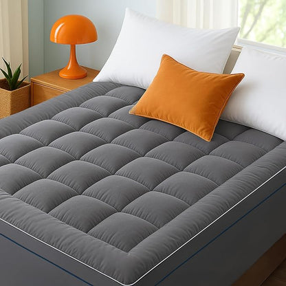 Bedsure Mattress Topper Queen - Pillow Top Mattress Pad Cover with Deep Pocket Fits up to 21 Inches, Plush Soft Bed Topper for Back Pain Relief, Overfilled with Down Alternative Filling, Grey