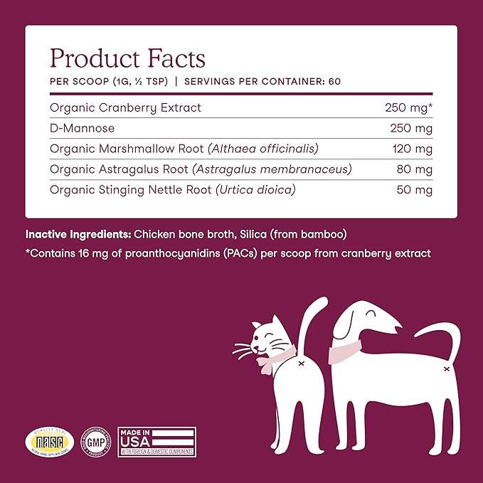 Fera Pets Bladder Support - Cranberry for Dogs & Cats - D-Mannose & Marshmallow Root - Urinary Tract Support - Supports Normal Urine pH - Boosts Immunity - 60 Scoops-Mewly Pet
