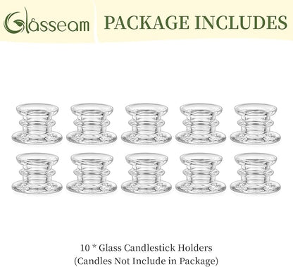 Glasseam Taper Candle Holders Bulk: 10pcs Glass Candle Sticks Holder Decor Clear Short Small Candlestick Holders Modern for Table Centerpiece Wedding Christmas Dinner Party