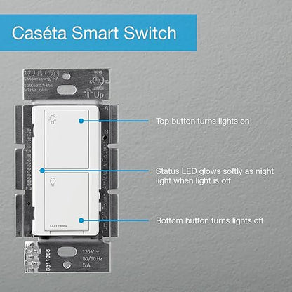 Lutron Caseta Original Smart Light Switch (Lutron Smart Hub Required), for Home, LED Lights, and Fans, 6 Amp, Single-Pole/3-Way, Neutral Required, PD-6ANS-IV, Ivory